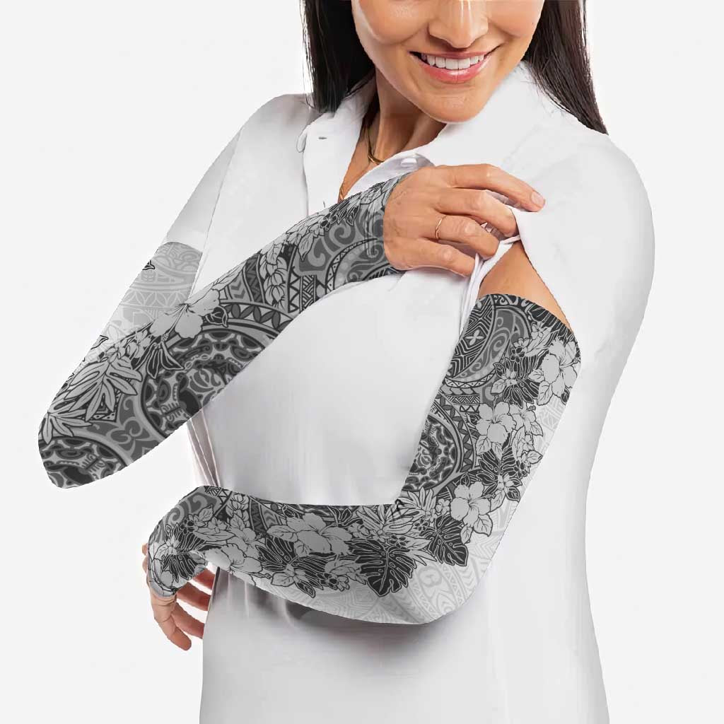 Polynesia Arm Sleeves Hibiscus Hawaiian Tribal Tattoo Retro Gray - Polynesian Pride