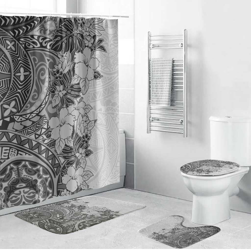 Polynesia Bathroom Set Hibiscus Hawaiian Tribal Tattoo Retro Gray - Polynesian Pride
