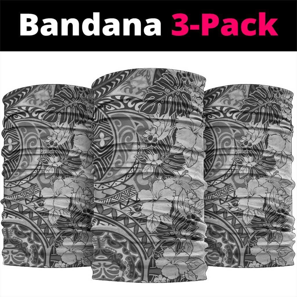 Polynesia Neck Gaiter Hibiscus Hawaiian Tribal Tattoo Retro Gray - Polynesian Pride