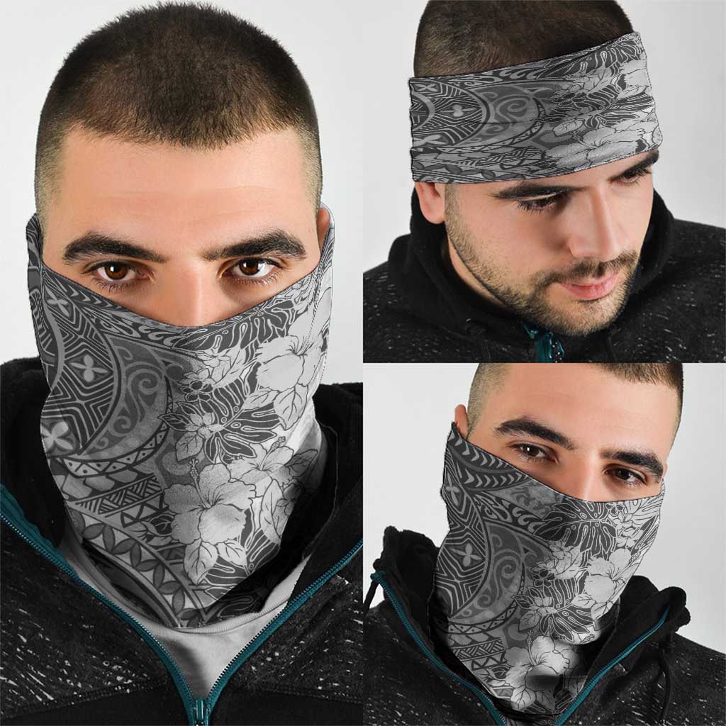 Polynesia Neck Gaiter Hibiscus Hawaiian Tribal Tattoo Retro Gray - Polynesian Pride