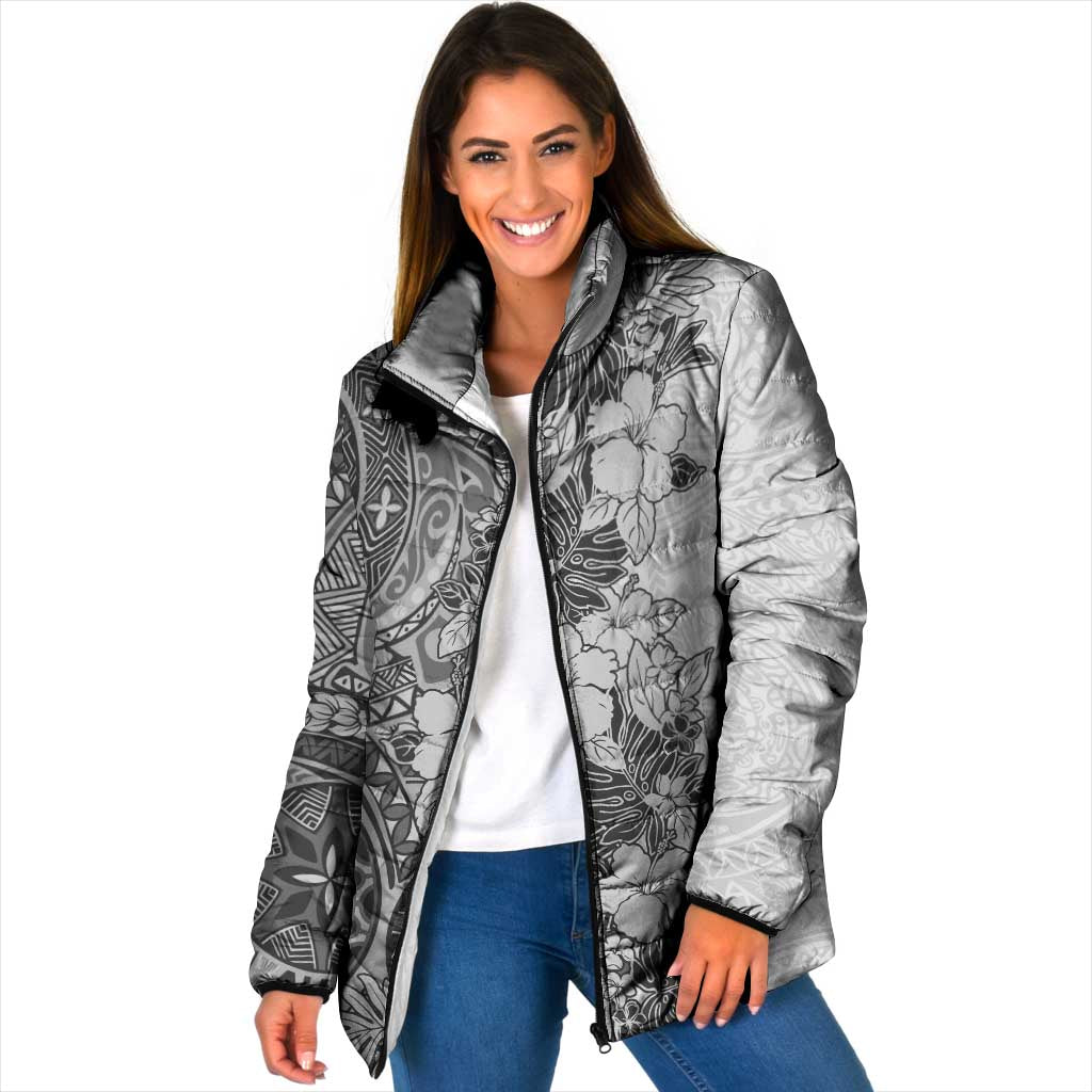 Polynesia Padded Jacket Hibiscus Hawaiian Tribal Tattoo Retro Gray - Polynesian Pride