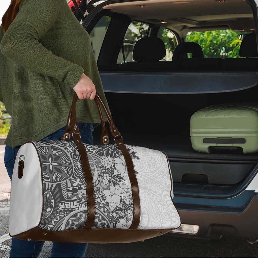 Polynesia Travel Bag Hibiscus Hawaiian Tribal Tattoo Retro Gray - Polynesian Pride