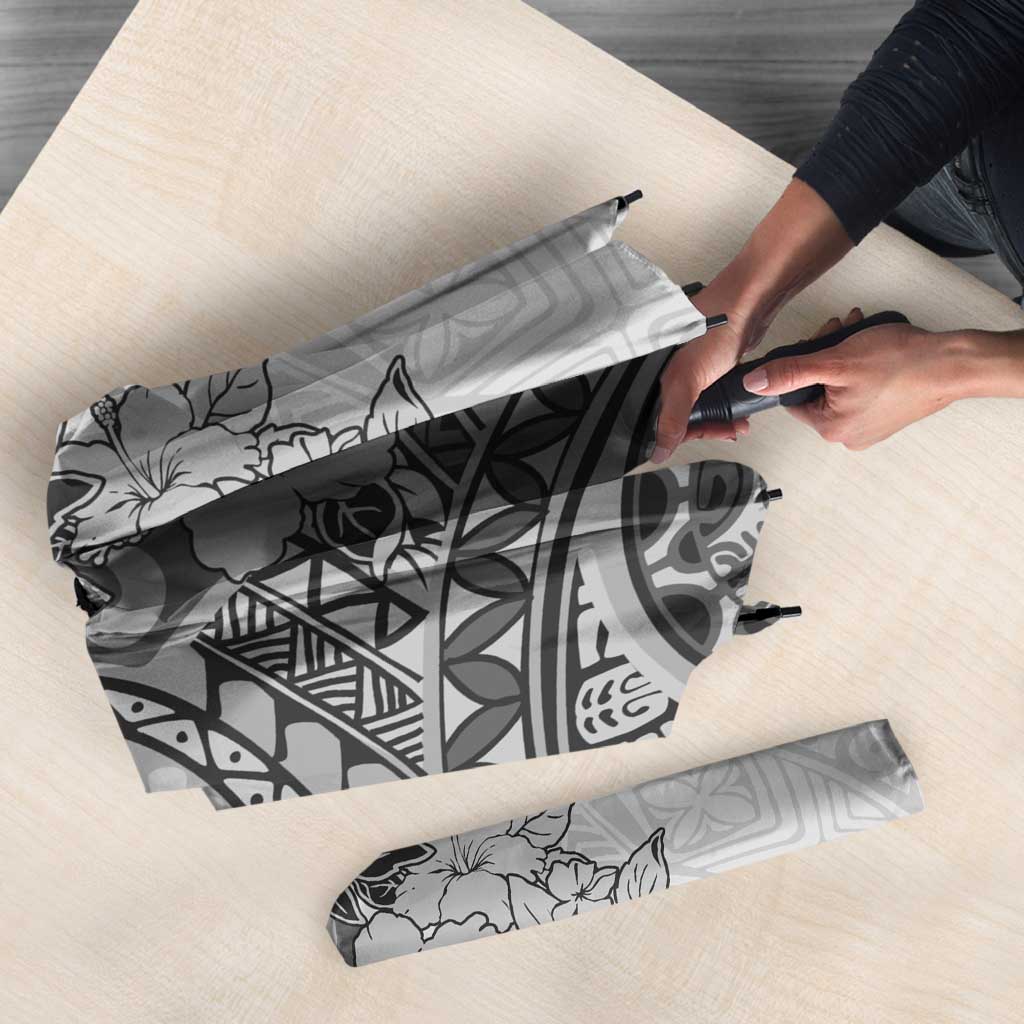 Polynesia Umbrella Hibiscus Hawaiian Tribal Tattoo Retro Gray - Polynesian Pride
