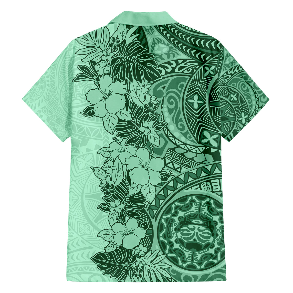 Polynesia Family Matching Off Shoulder Long Sleeve Dress and Hawaiian Shirt Hibiscus and Hawaiian Tribal Tattoo Retro Style Green Color LT9 - Polynesian Pride