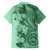 Polynesia Family Matching Off Shoulder Long Sleeve Dress and Hawaiian Shirt Hibiscus and Hawaiian Tribal Tattoo Retro Style Green Color LT9 - Polynesian Pride