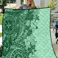 Polynesia Quilt Hibiscus and Hawaiian Tribal Tattoo Retro Style Green Color LT9 Green - Polynesian Pride