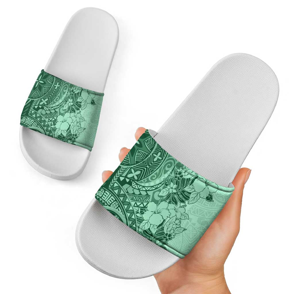 Polynesia Slide Sandals Hibiscus Hawaiian Tribal Tattoo Retro Green - Polynesian Pride
