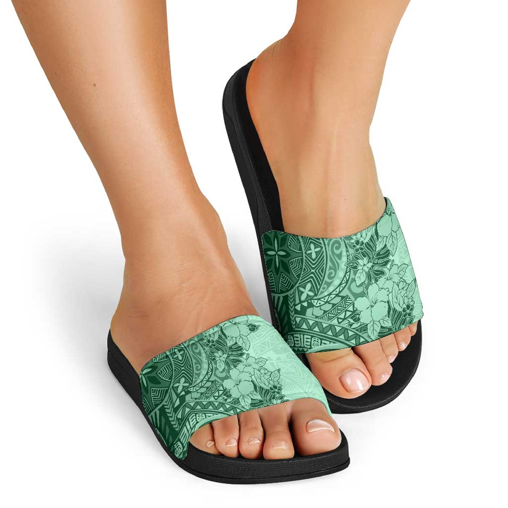 Polynesia Slide Sandals Hibiscus Hawaiian Tribal Tattoo Retro Green - Polynesian Pride