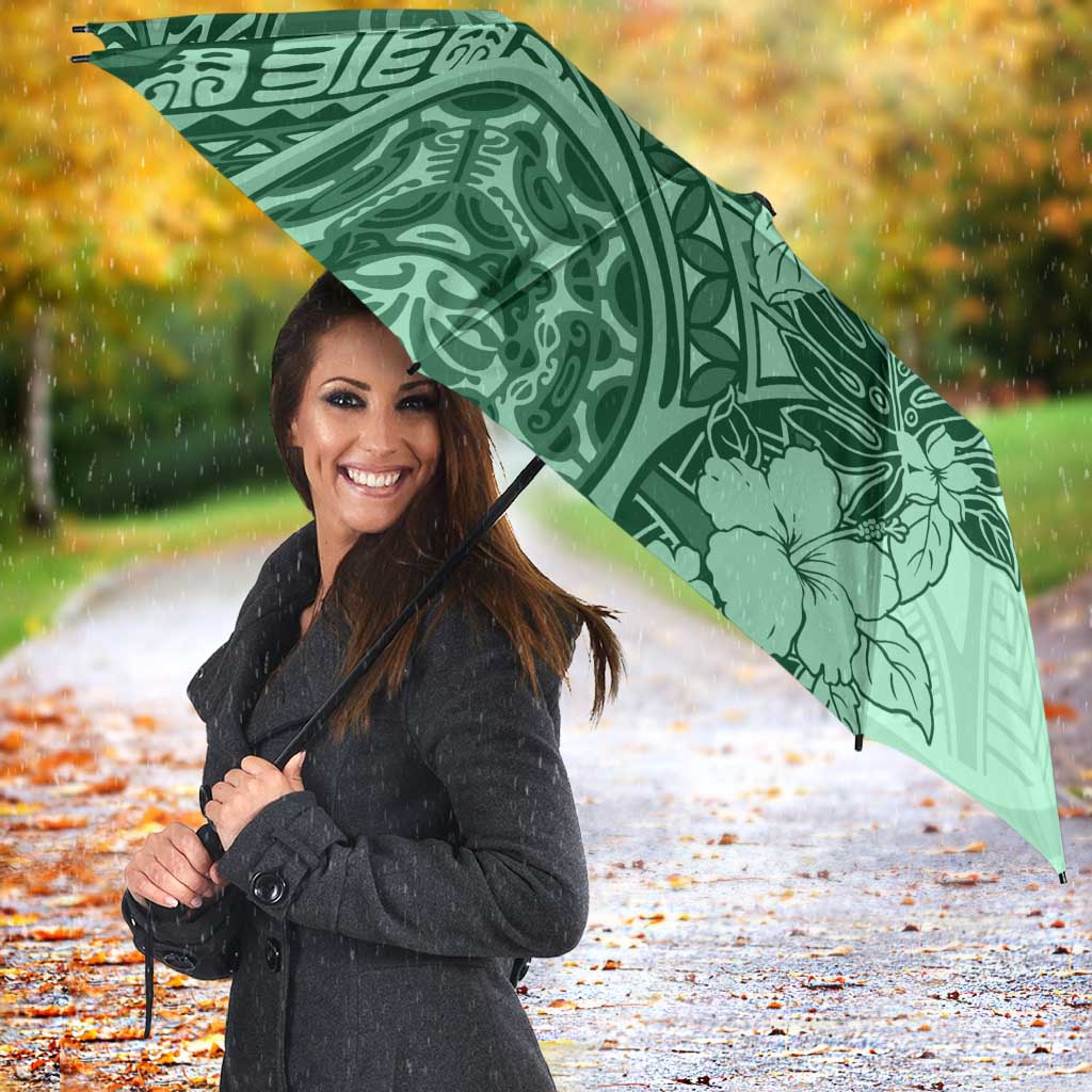 Polynesia Umbrella Hibiscus Hawaiian Tribal Tattoo Retro Green - Polynesian Pride