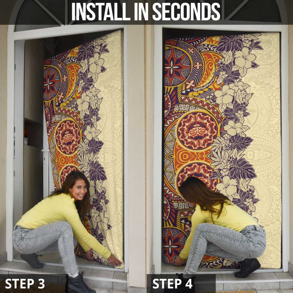 Polynesia Door Cover Hibiscus Hawaiian Tribal Tattoo Retro Tan - Polynesian Pride