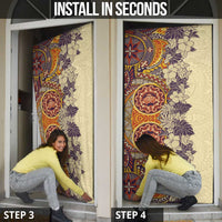 Polynesia Door Cover Hibiscus Hawaiian Tribal Tattoo Retro Tan - Polynesian Pride