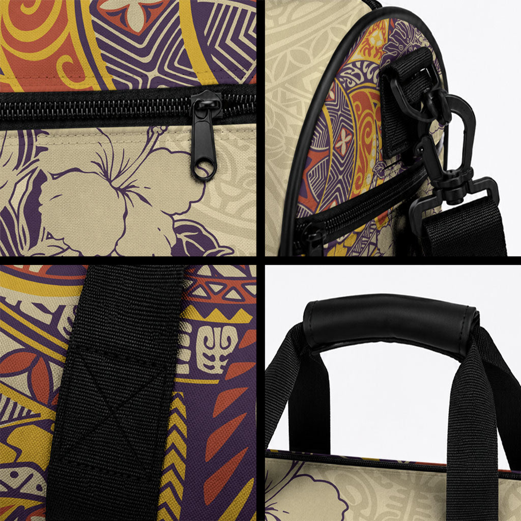 Polynesia Duffle Bag Hibiscus and Hawaiian Tribal Tattoo Retro Style Tan Color LT9 - Polynesian Pride