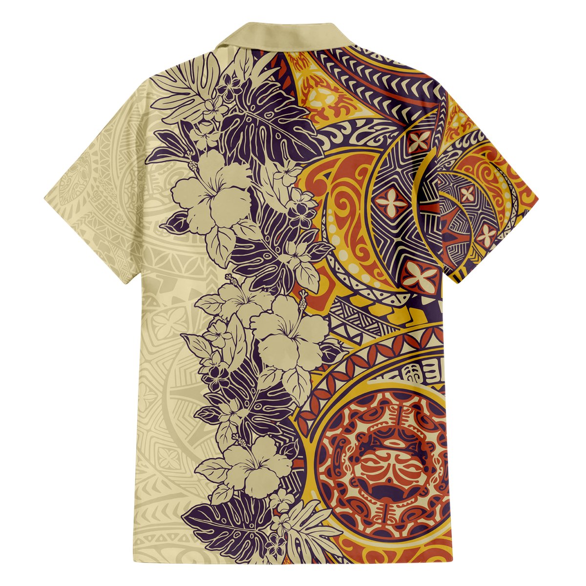 Polynesia Hawaiian Shirt Hibiscus and Hawaiian Tribal Tattoo Retro Style Tan Color LT9 - Polynesian Pride