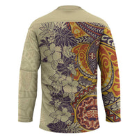 Polynesia Hockey Jersey Hibiscus Hawaiian Tribal Tattoo Retro Tan - Polynesian Pride