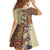Polynesia Kid Short Sleeve Dress Hibiscus and Hawaiian Tribal Tattoo Retro Style Tan Color LT9 - Polynesian Pride