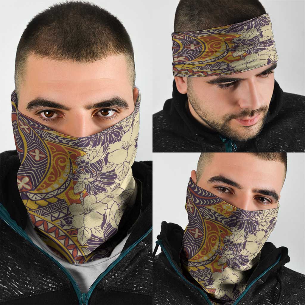 Polynesia Neck Gaiter Hibiscus Hawaiian Tribal Tattoo Retro Tan - Polynesian Pride