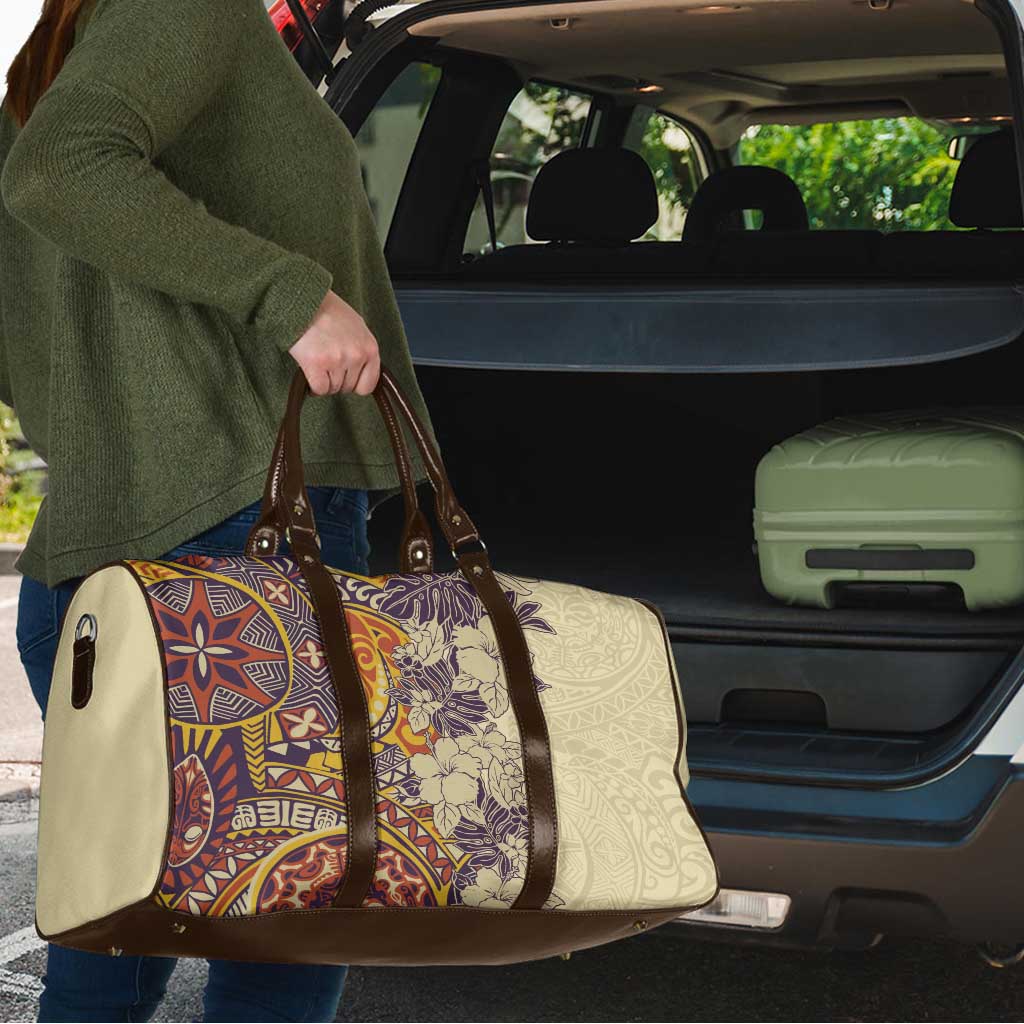 Polynesia Travel Bag Hibiscus Hawaiian Tribal Tattoo Retro Tan - Polynesian Pride