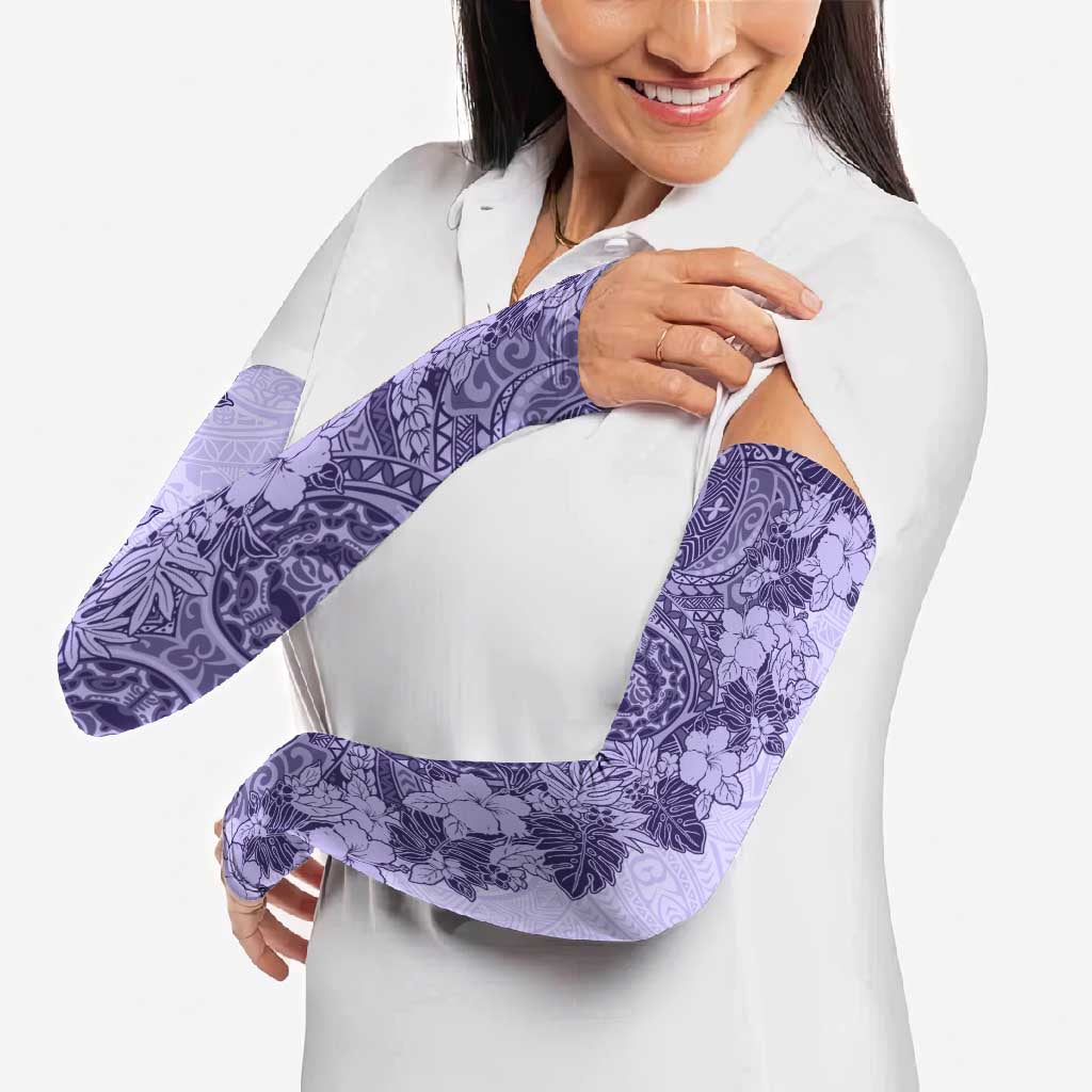 Polynesia Arm Sleeves Hibiscus Hawaiian Tribal Tattoo Retro Violet - Polynesian Pride
