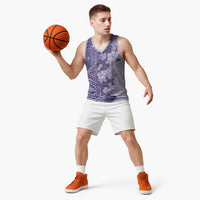 Polynesia Basketball Jersey Hibiscus Hawaiian Tribal Tattoo Retro Violet - Polynesian Pride