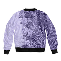 Polynesia Bomber Jacket Hibiscus and Hawaiian Tribal Tattoo Retro Style Violet Color LT9 - Polynesian Pride