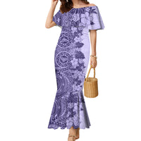 Polynesia Family Matching Mermaid Dress and Hawaiian Shirt Hibiscus and Hawaiian Tribal Tattoo Retro Style Violet Color LT9 Mom's Dress Violet - Polynesian Pride
