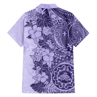 Polynesia Family Matching Tank Maxi Dress and Hawaiian Shirt Hibiscus and Hawaiian Tribal Tattoo Retro Style Violet Color LT9 - Polynesian Pride