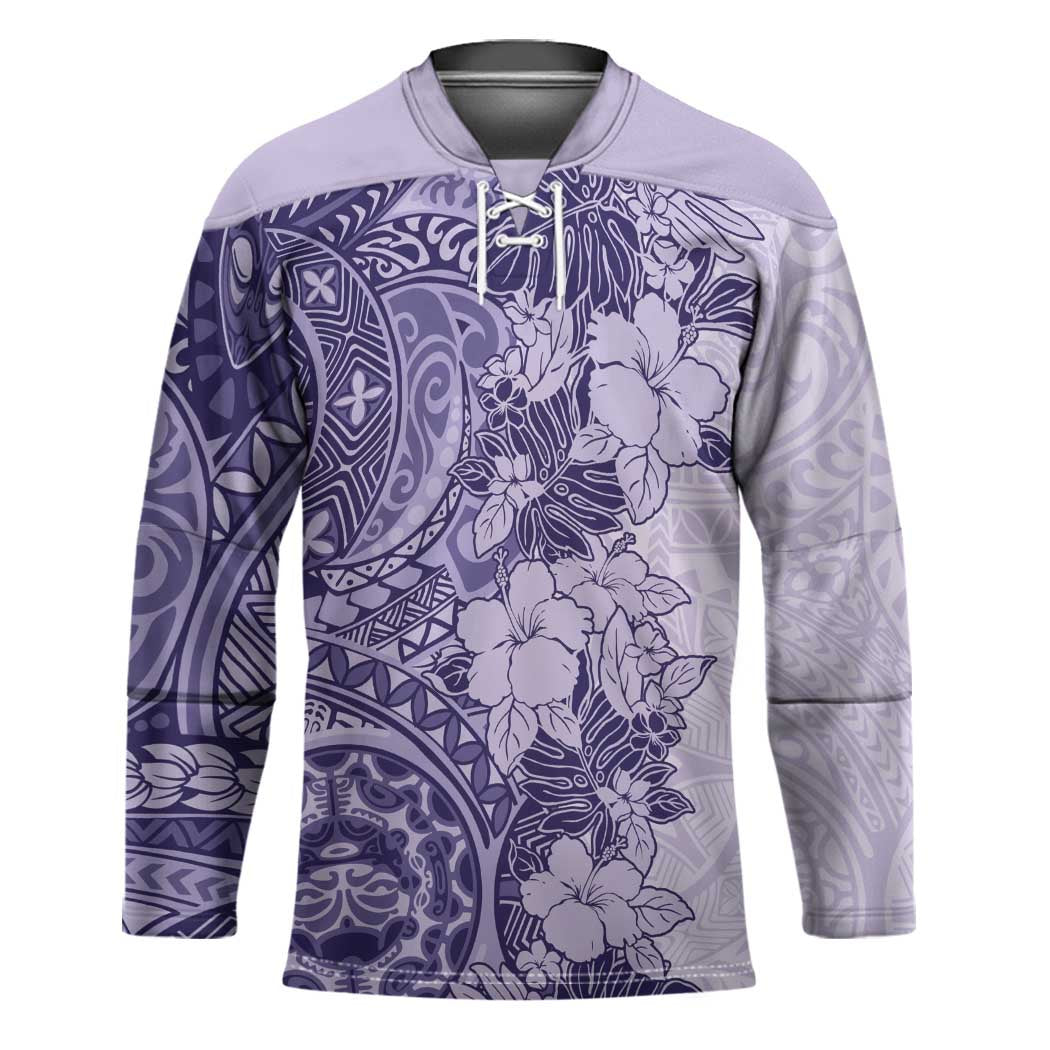 Polynesia Hockey Jersey Hibiscus Hawaiian Tribal Tattoo Retro Violet - Polynesian Pride