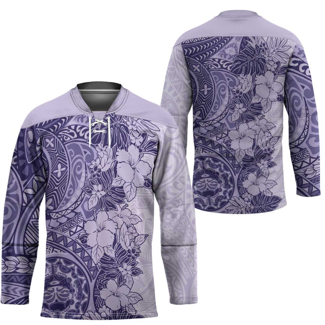Polynesia Hockey Jersey Hibiscus Hawaiian Tribal Tattoo Retro Violet - Polynesian Pride