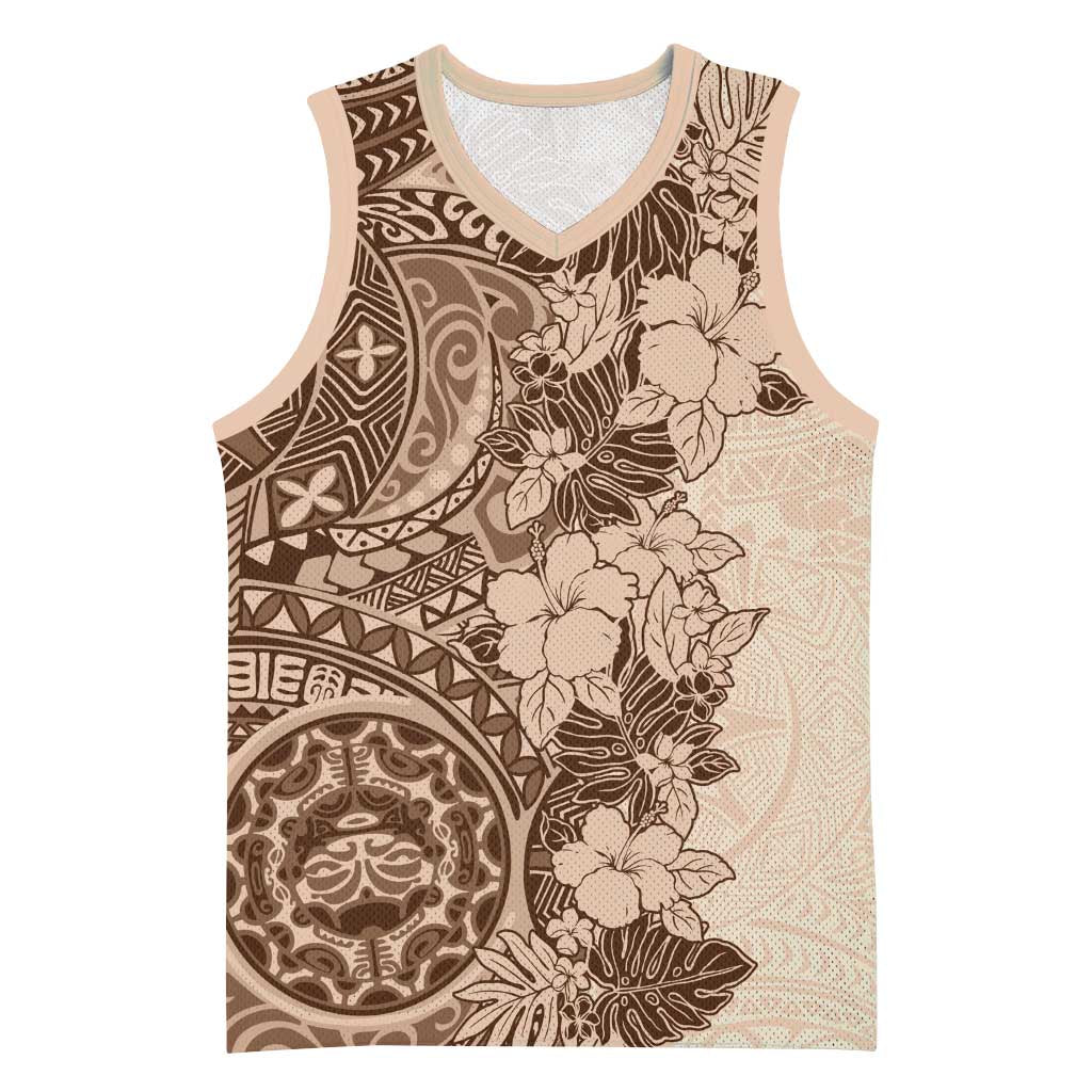 Polynesia Basketball Jersey Hibiscus Hawaiian Tribal Tattoo Retro Pink Pastel - Polynesian Pride