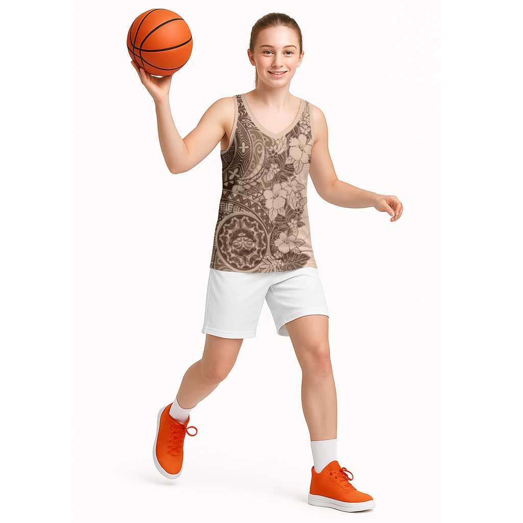 Polynesia Basketball Jersey Hibiscus Hawaiian Tribal Tattoo Retro Pink Pastel - Polynesian Pride