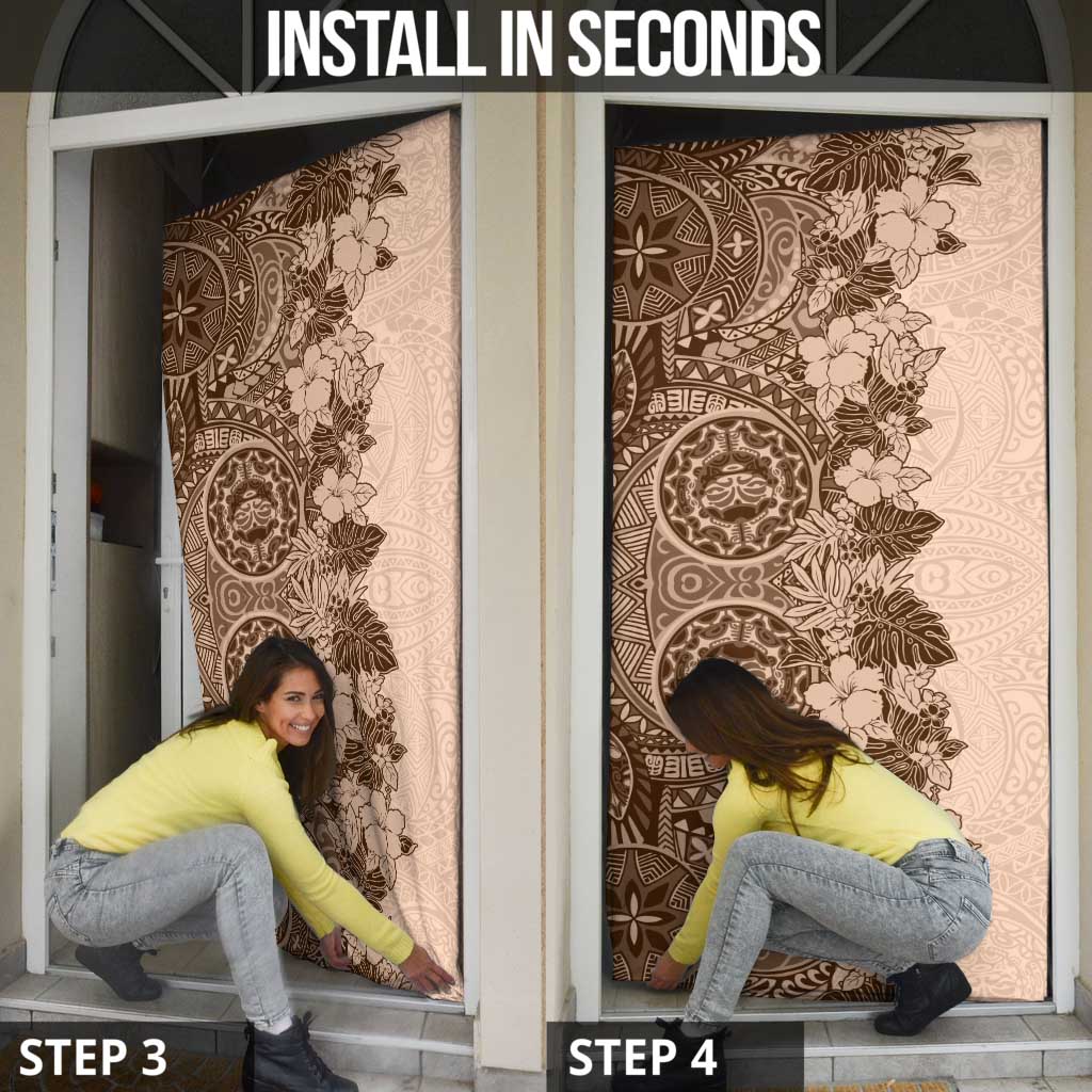 Polynesia Door Cover Hibiscus Hawaiian Tribal Tattoo Retro Pink Pastel - Polynesian Pride