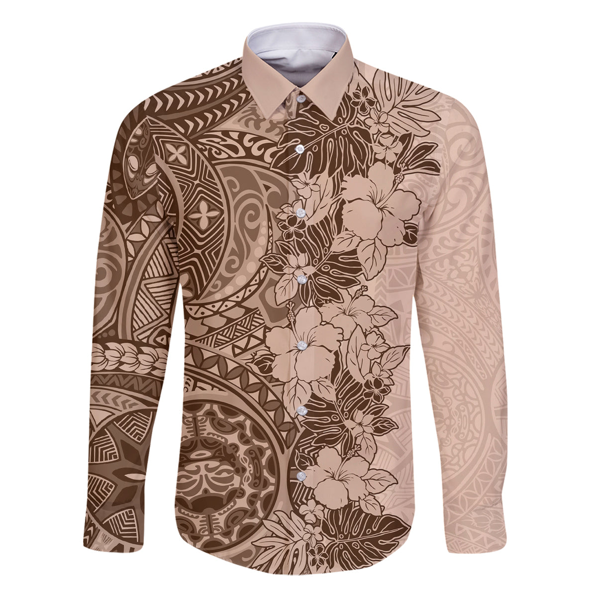 Polynesia Family Matching Off Shoulder Maxi Dress and Hawaiian Shirt Hibiscus and Hawaiian Tribal Tattoo Retro Style Pink Pastel LT9 Dad's Shirt - Long Sleeve Pink Pastel - Polynesian Pride