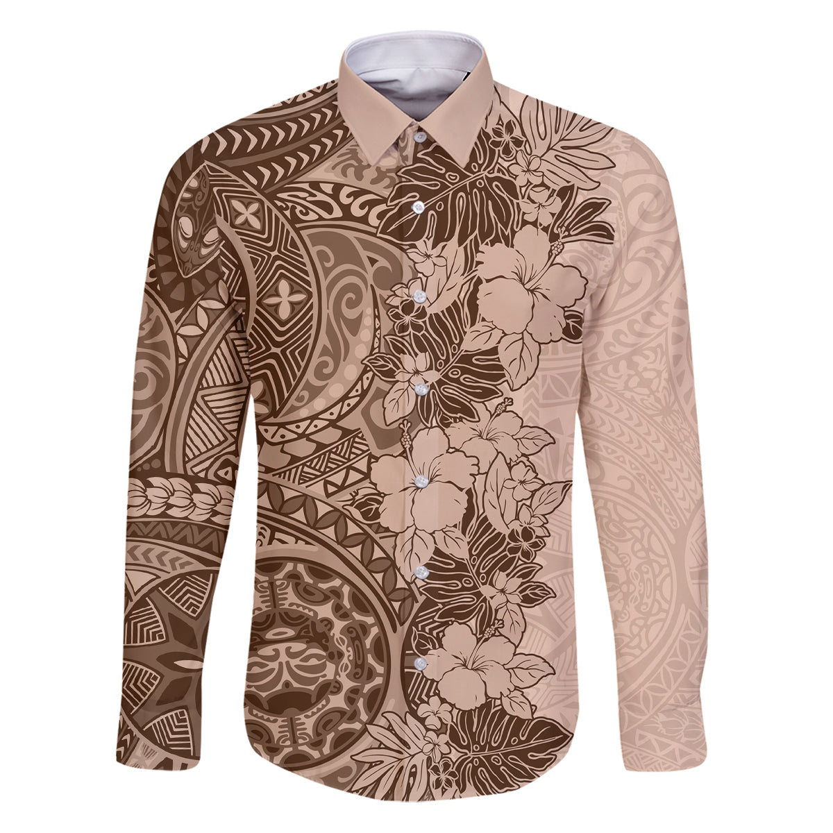 Polynesia Family Matching Puletasi Dress and Hawaiian Shirt Hibiscus and Hawaiian Tribal Tattoo Retro Style Pink Pastel LT9 Dad's Shirt - Long Sleeve Pink Pastel - Polynesian Pride