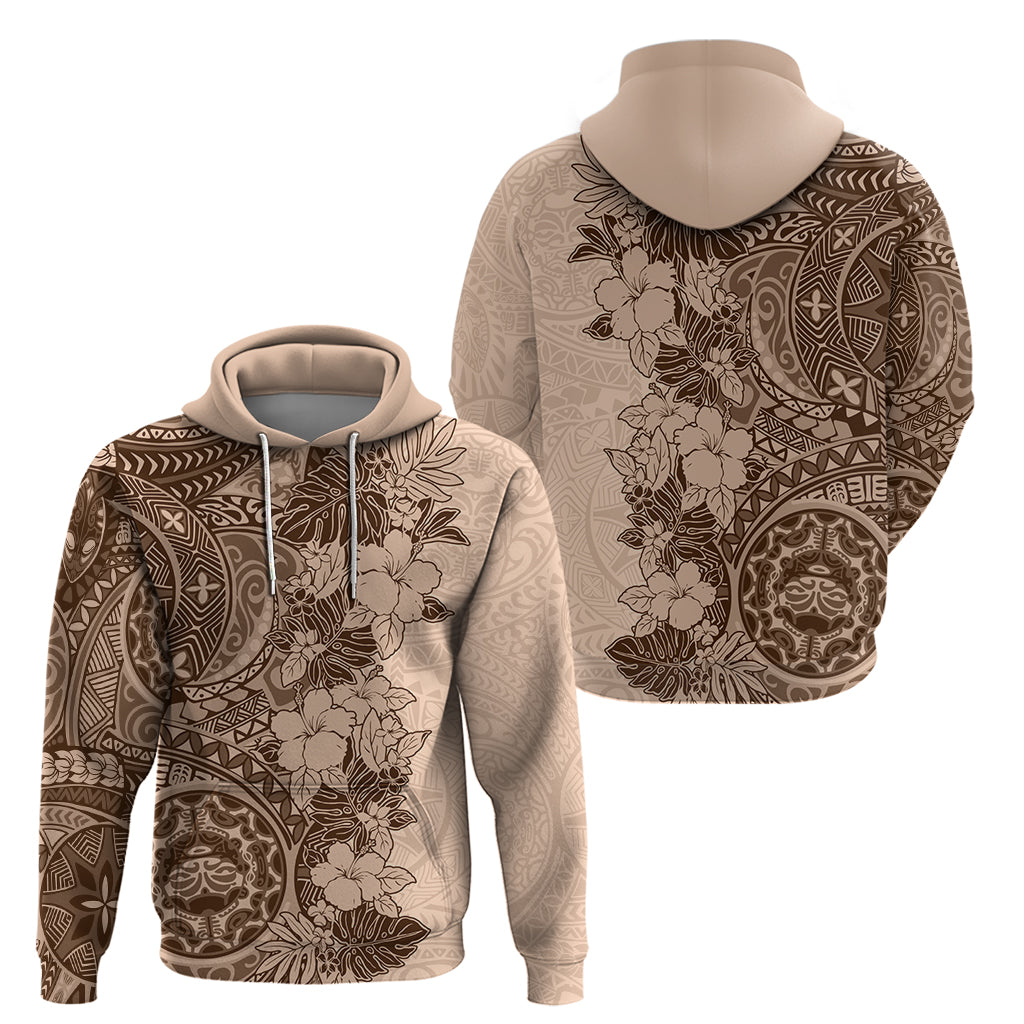 Polynesia Hoodie Hibiscus and Hawaiian Tribal Tattoo Retro Style Pink Pastel LT9 - Polynesian Pride