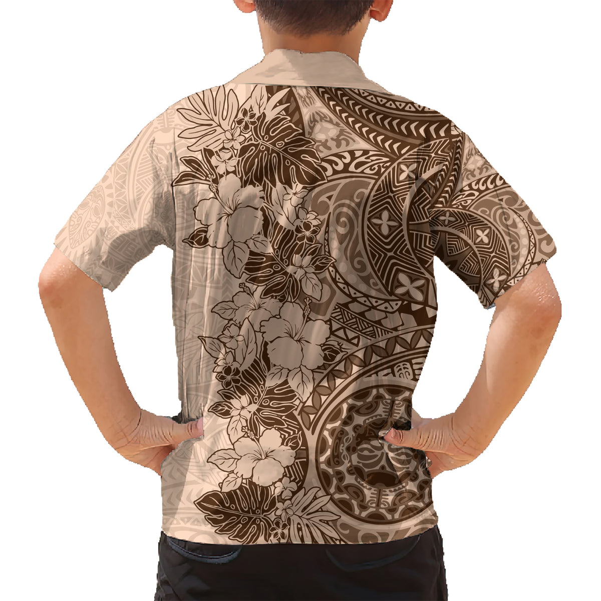 Polynesia Kid Hawaiian Shirt Hibiscus and Hawaiian Tribal Tattoo Retro Style Pink Pastel LT9 - Polynesian Pride