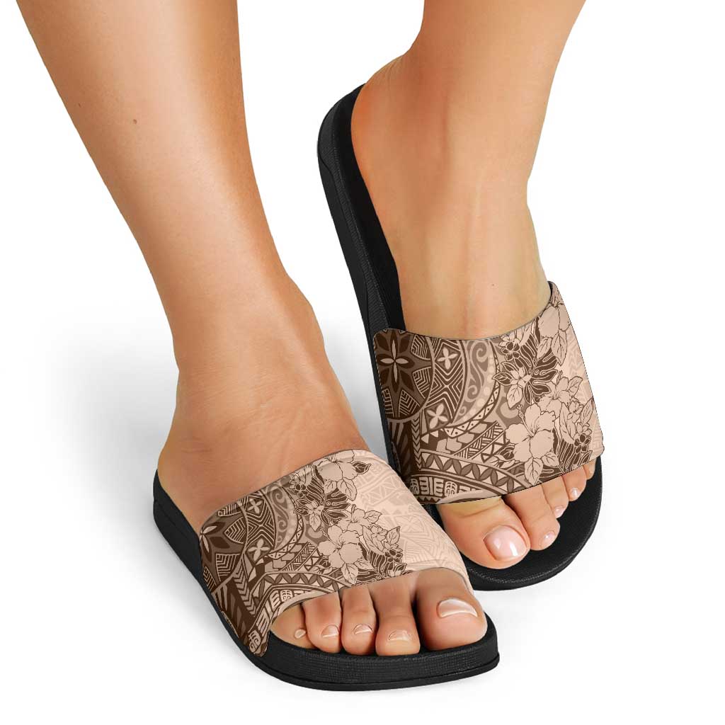 Polynesia Slide Sandals Hibiscus Hawaiian Tribal Tattoo Retro Pink Pastel - Polynesian Pride