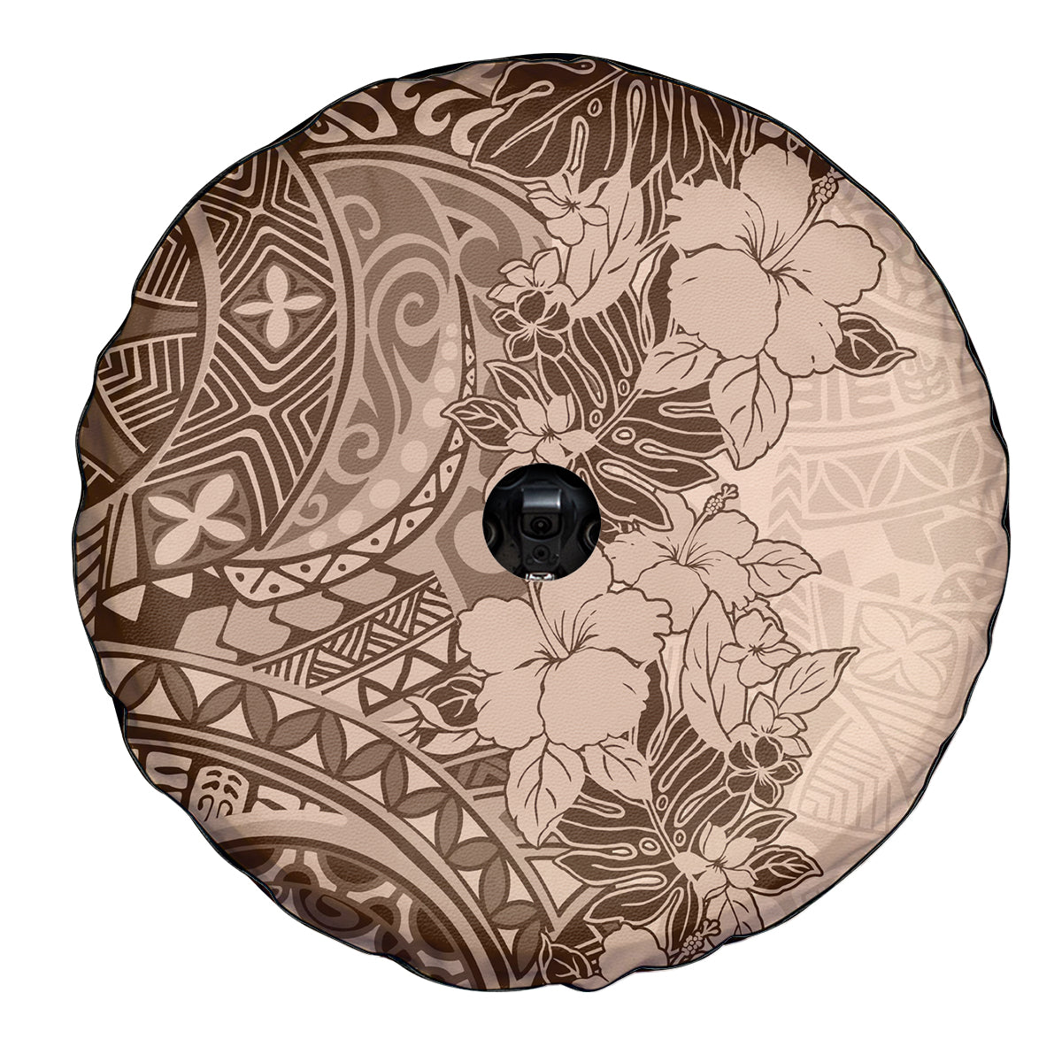 Polynesia Spare Tire Cover Hibiscus and Hawaiian Tribal Tattoo Retro Style Pink Pastel LT9 - Polynesian Pride