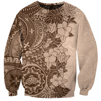 Polynesia Sweatshirt Hibiscus and Hawaiian Tribal Tattoo Retro Style Pink Pastel LT9 Unisex Pink Pastel - Polynesian Pride