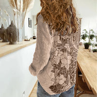 Polynesia Women Casual Shirt Hibiscus and Hawaiian Tribal Tattoo Retro Style Pink Pastel LT9 - Polynesian Pride