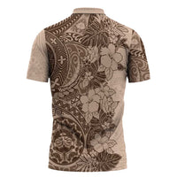 Polynesia Zipper Polo Shirt Hibiscus Hawaiian Tribal Tattoo Retro Pink Pastel - Polynesian Pride