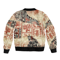 Hawaii Bomber Jacket Aloha Tribal Pattern Beige Version LT9 - Polynesian Pride