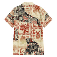 Hawaii Family Matching Long Sleeve Bodycon Dress and Hawaiian Shirt Aloha Tribal Pattern Beige Version LT9 - Polynesian Pride