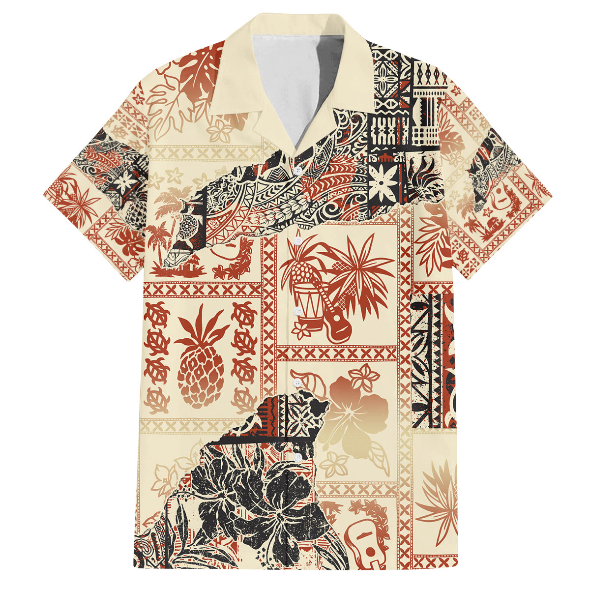 Hawaii Family Matching Off Shoulder Maxi Dress and Hawaiian Shirt Aloha Tribal Pattern Beige Version LT9 Dad's Shirt - Short Sleeve Beige - Polynesian Pride