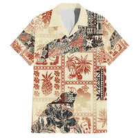 Hawaii Family Matching Off Shoulder Maxi Dress and Hawaiian Shirt Aloha Tribal Pattern Beige Version LT9 Dad's Shirt - Short Sleeve Beige - Polynesian Pride