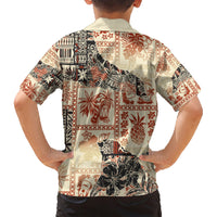 Hawaii Family Matching Short Sleeve Bodycon Dress and Hawaiian Shirt Aloha Tribal Pattern Beige Version LT9 - Polynesian Pride