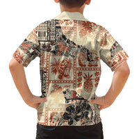 Hawaii Family Matching Tank Maxi Dress and Hawaiian Shirt Aloha Tribal Pattern Beige Version LT9 - Polynesian Pride