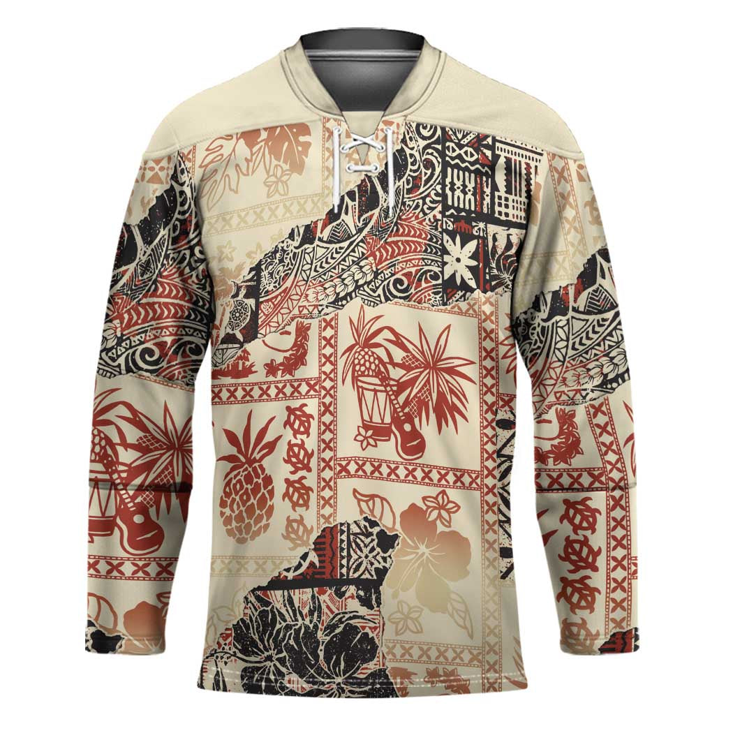 Hawaii Beige Version Hockey Jersey Aloha Tribal Pattern - Polynesian Pride