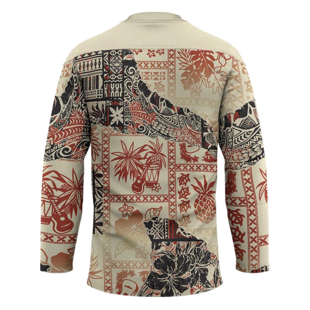 Hawaii Beige Version Hockey Jersey Aloha Tribal Pattern - Polynesian Pride