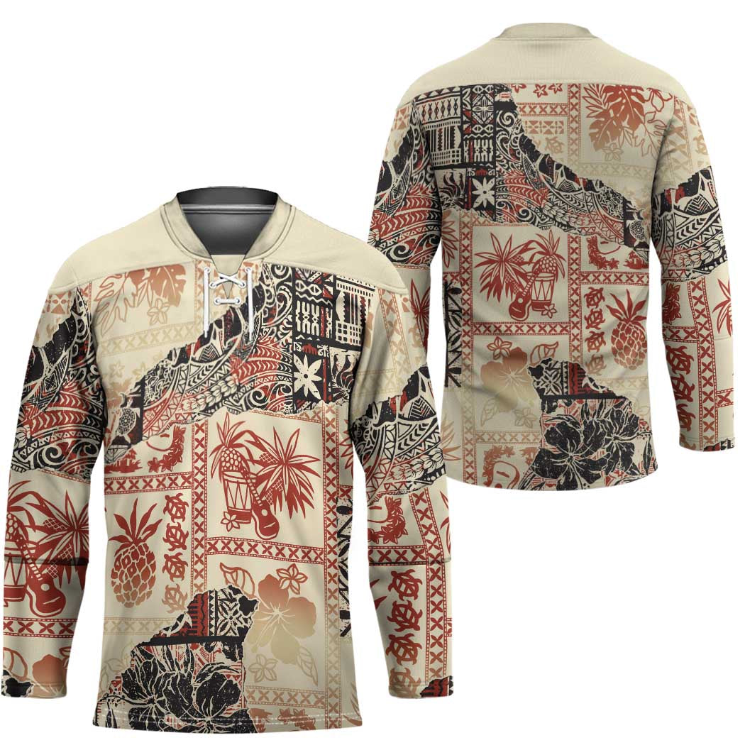 Hawaii Beige Version Hockey Jersey Aloha Tribal Pattern - Polynesian Pride