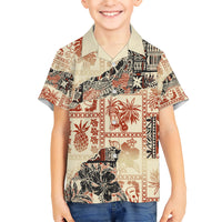 Hawaii Kid Hawaiian Shirt Aloha Tribal Pattern Beige Version LT9 Kid Beige - Polynesian Pride